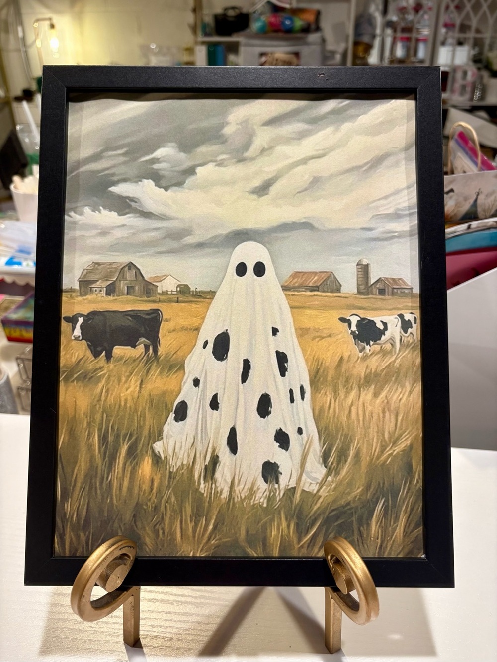 Cow Ghost Halloween Farm Framed 8x10 Art Print